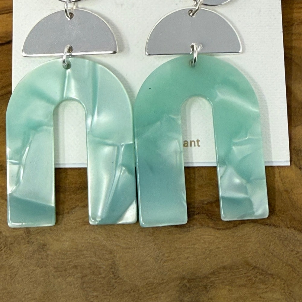 Panacea Geometric Drop Earrings Mint Green Silver Marbled Resin Boho Modern - Picture 3 of 5